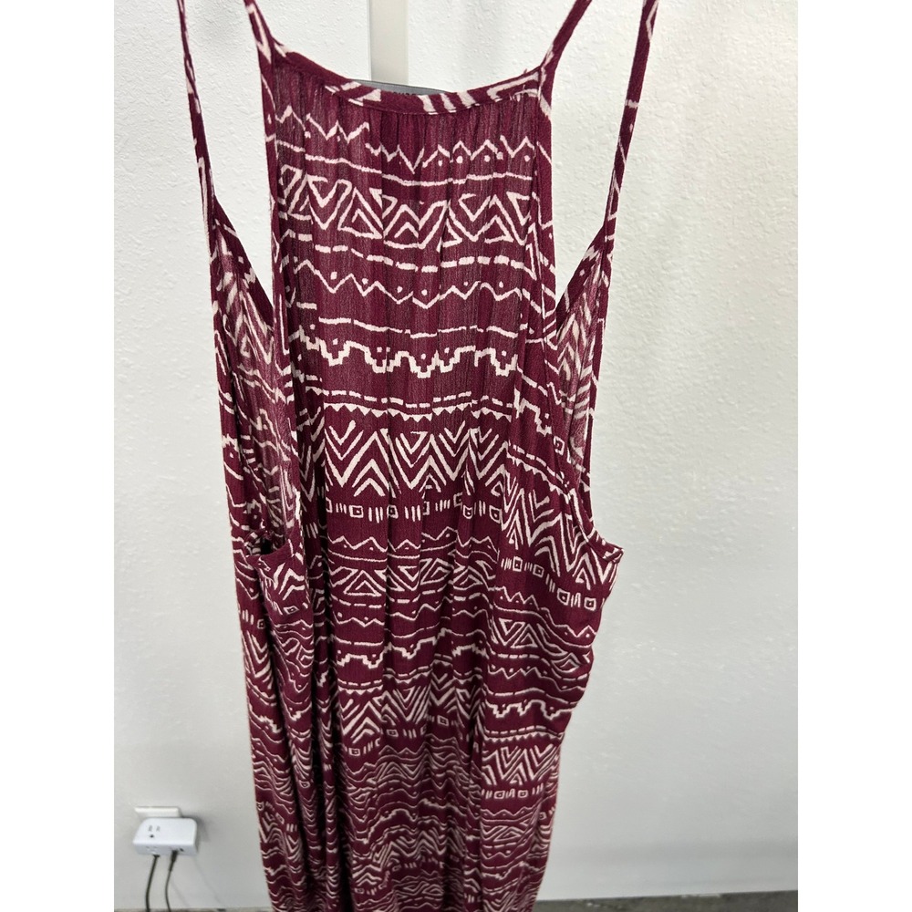 Forever 21 Womens Small Burgundy White Tribal Geometric Halter Mini Dress Boho - Picture 2 of 5